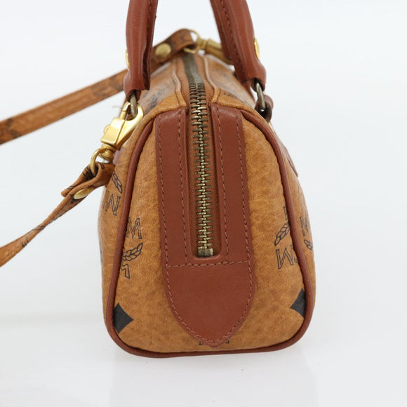 MCM Vicetos Logogram Mini Boston Bag PVC Leather 2way Brown Gold Auth 181122