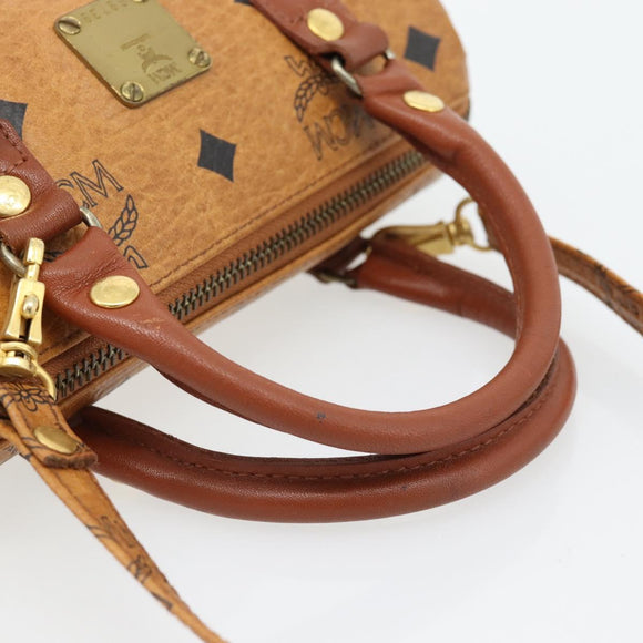 MCM Vicetos Logogram Mini Boston Bag PVC Leather 2way Brown Gold Auth 181122
