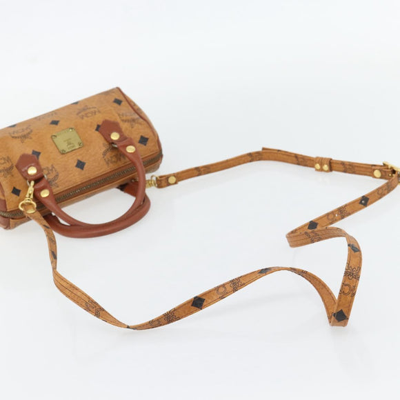 MCM Vicetos Logogram Mini Boston Bag PVC Leather 2way Brown Gold Auth 181122
