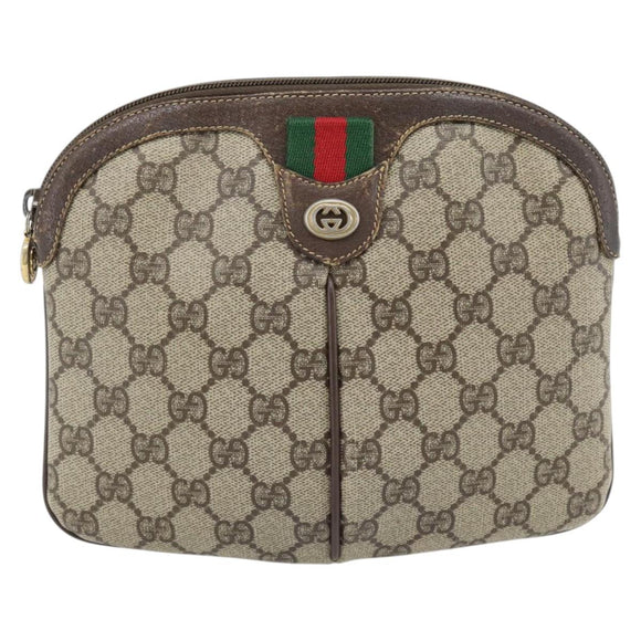 GUCCI GG Supreme Web Sherry Line Bag PVC Beige Gold 904 02 047 Auth 181123