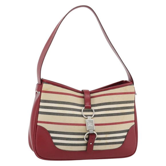 BURBERRY Blue Label Shoulder Bag Canvas Beige Silver Auth 181126