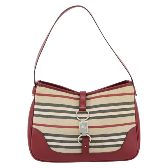 BURBERRY Blue Label Shoulder Bag Canvas Beige Silver Auth 181126
