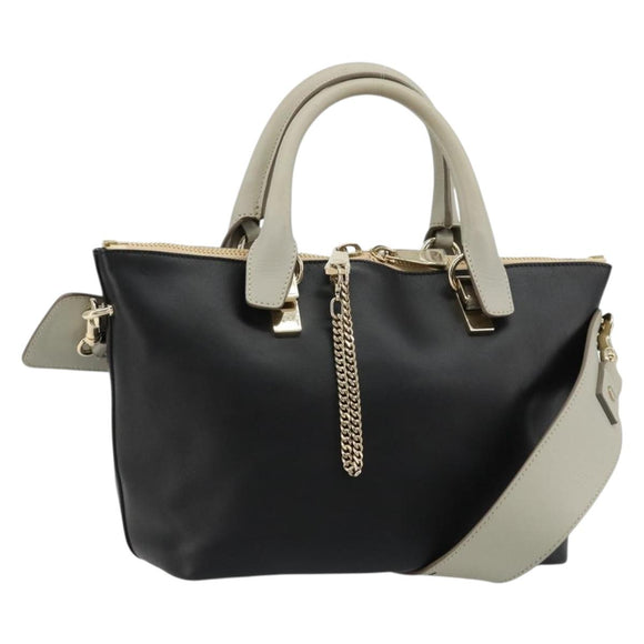 Chloe Bailey Hand Bag Leather 2way Black Gold Auth 181128A