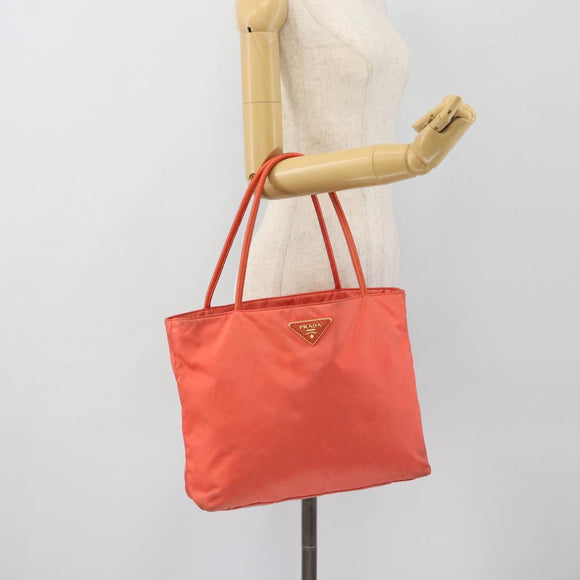 PRADA Tote Bag Nylon Orange Gold Auth 181129