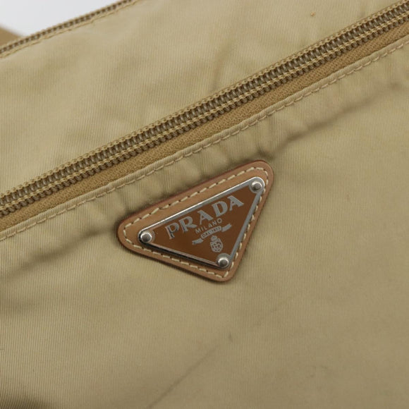 PRADA Schoudertas Nylon Beige Zilver Auth 181130