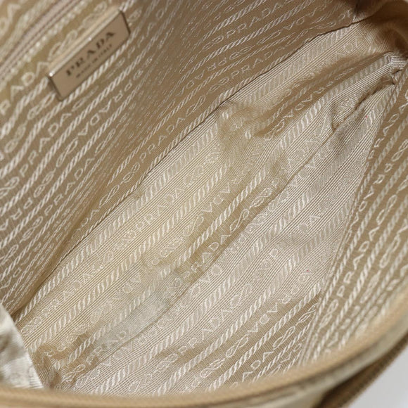 PRADA Schoudertas Nylon Beige Zilver Auth 181130