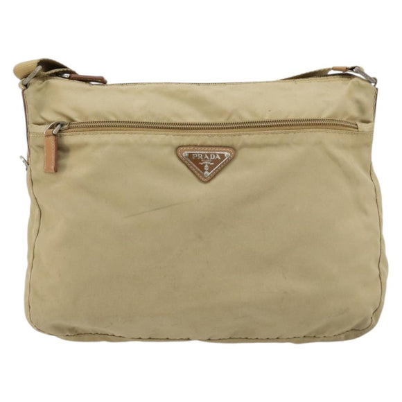 PRADA Schoudertas Nylon Beige Zilver Auth 181130
