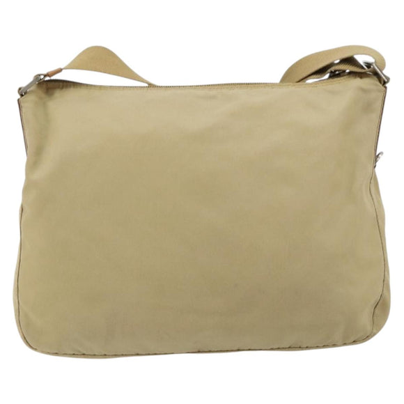 PRADA Schoudertas Nylon Beige Zilver Auth 181130