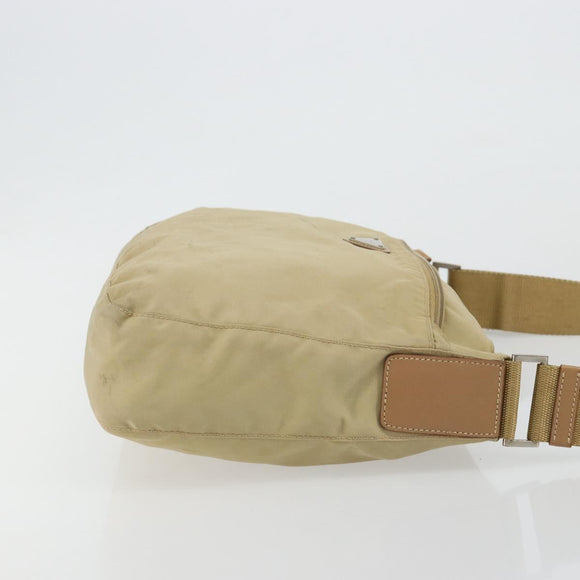 PRADA Schoudertas Nylon Beige Zilver Auth 181130