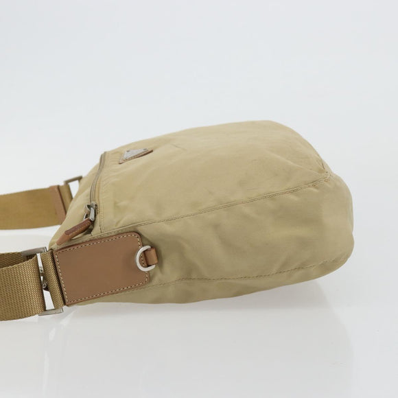 PRADA Schoudertas Nylon Beige Zilver Auth 181130