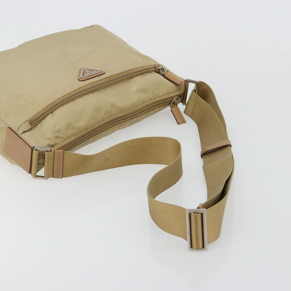 PRADA Schoudertas Nylon Beige Zilver Auth 181130