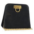 Salvatore Ferragamo Gancini Chain Schultertasche Leder Navy Gold Auth 181133-1