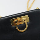 Salvatore Ferragamo Gancini Chain Schultertasche Leder Navy Gold Auth 181133-17