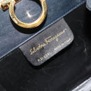 Salvatore Ferragamo Gancini Chain Schultertasche Leder Navy Gold Auth 181133-12
