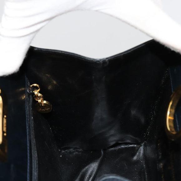 Salvatore Ferragamo Gancini Chain Schultertasche Leder Navy Gold Auth 181133