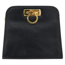 Salvatore Ferragamo Gancini Chain Schultertasche Leder Navy Gold Auth 181133-13