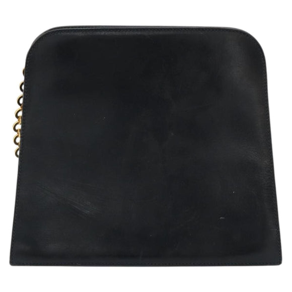 Salvatore Ferragamo Gancini Chain Schultertasche Leder Navy Gold Auth 181133