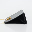 Salvatore Ferragamo Gancini Chain Schultertasche Leder Navy Gold Auth 181133-4