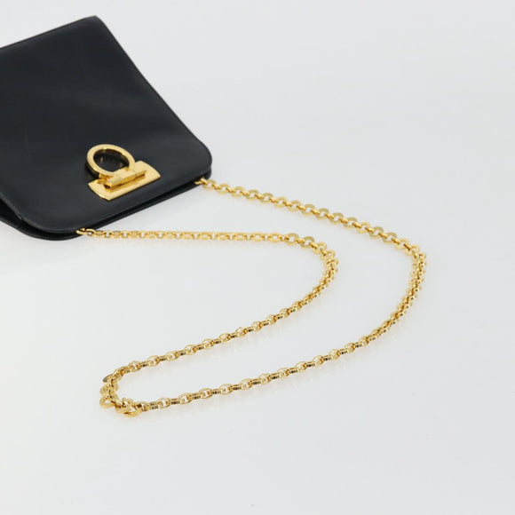 Salvatore Ferragamo Gancini Chain Schultertasche Leder Navy Gold Auth 181133