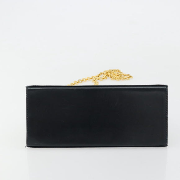 Salvatore Ferragamo Gancini Chain Schultertasche Leder Navy Gold Auth 181133