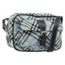 BURBERRY Nova Check Blue Label Schultertasche Nylon Hellblau Silber Auth 181134-1