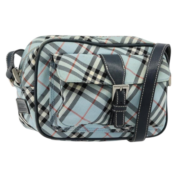 BURBERRY Nova Check Blue Label Schultertasche Nylon Hellblau Silber Auth 181134