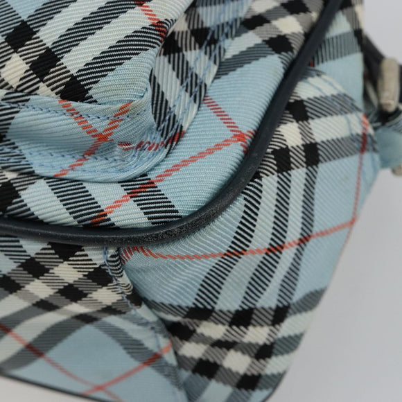 BURBERRY Nova Check Blue Label Schultertasche Nylon Hellblau Silber Auth 181134
