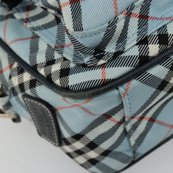 BURBERRY Nova Check Blue Label Schultertasche Nylon Hellblau Silber Auth 181134