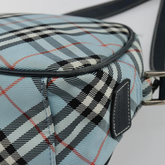 BURBERRY Nova Check Blue Label Schultertasche Nylon Hellblau Silber Auth 181134