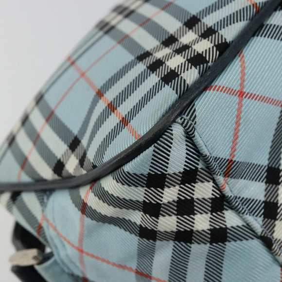 BURBERRY Nova Check Blue Label Schultertasche Nylon Hellblau Silber Auth 181134