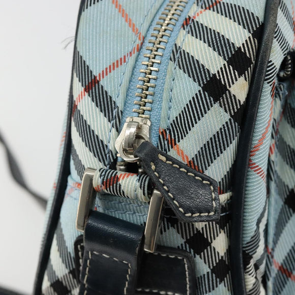 BURBERRY Nova Check Blue Label Schultertasche Nylon Hellblau Silber Auth 181134