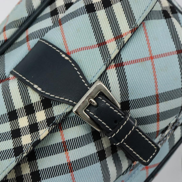 BURBERRY Nova Check Blue Label Schultertasche Nylon Hellblau Silber Auth 181134