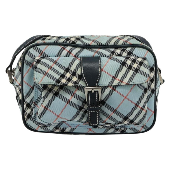 BURBERRY Nova Check Blue Label Schultertasche Nylon Hellblau Silber Auth 181134