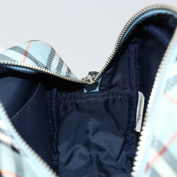 BURBERRY Nova Check Blue Label Schultertasche Nylon Hellblau Silber Auth 181134