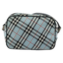 BURBERRY Nova Check Blue Label Schultertasche Nylon Hellblau Silber Auth 181134-2