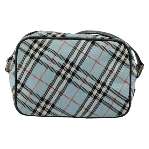 BURBERRY Nova Check Blue Label Schultertasche Nylon Hellblau Silber Auth 181134