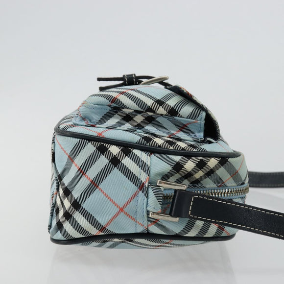 BURBERRY Nova Check Blue Label Schultertasche Nylon Hellblau Silber Auth 181134