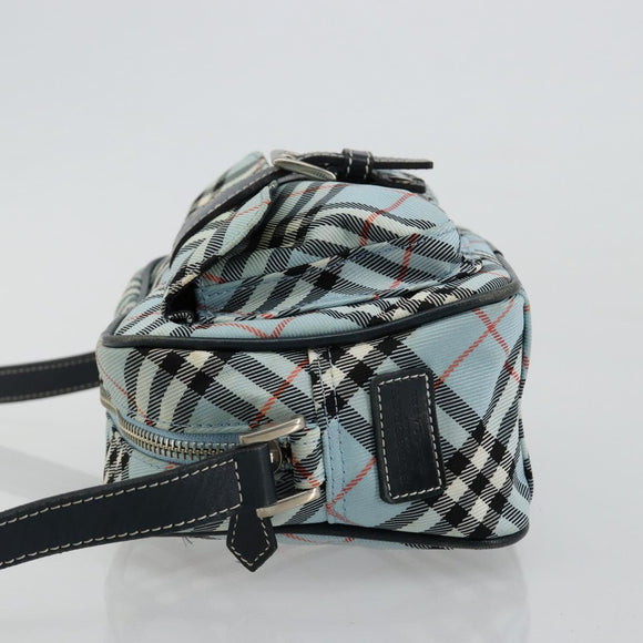 BURBERRY Nova Check Blue Label Schultertasche Nylon Hellblau Silber Auth 181134