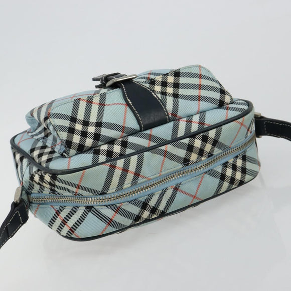 BURBERRY Nova Check Blue Label Schultertasche Nylon Hellblau Silber Auth 181134