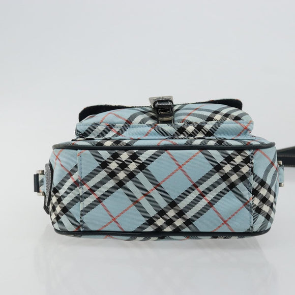 BURBERRY Nova Check Blue Label Schultertasche Nylon Hellblau Silber Auth 181134