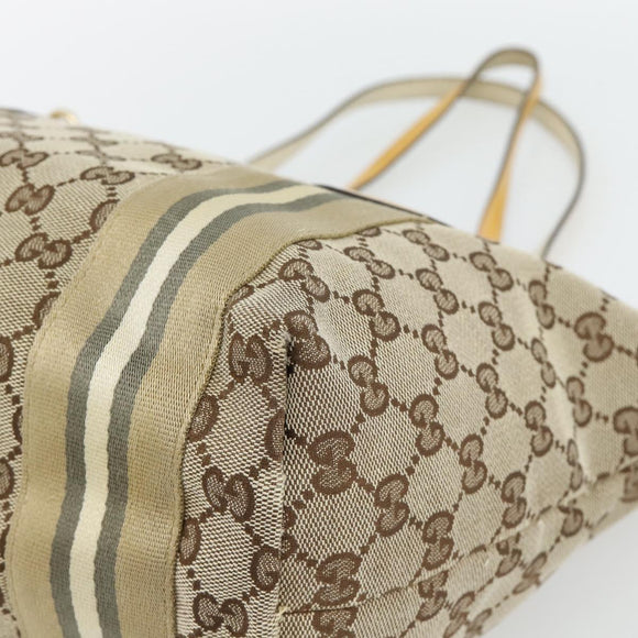 GUCCI GG Canvas Sherry Line Tote Bag Beige Gold 211971 Auth 181137