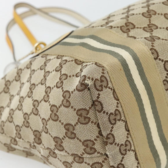 GUCCI GG Canvas Sherry Line Tote Bag Beige Gold 211971 Auth 181137