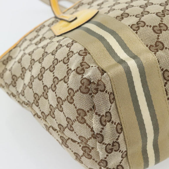 GUCCI GG Canvas Sherry Line Tote Bag Beige Gold 211971 Auth 181137