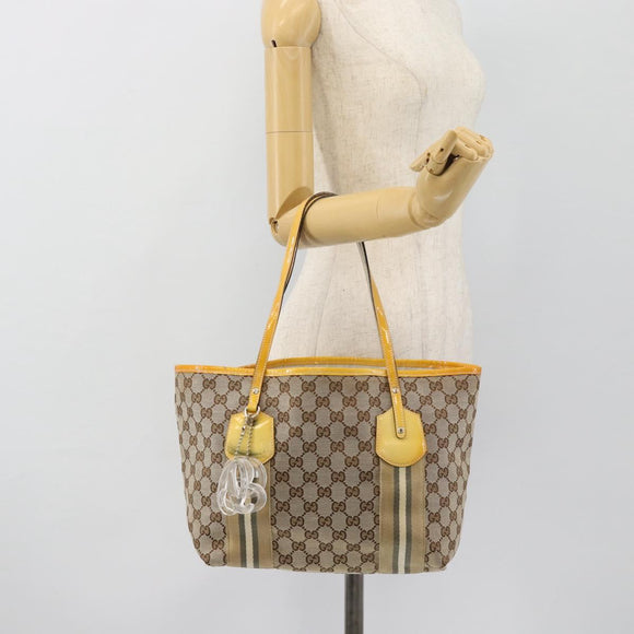 GUCCI GG Canvas Sherry Line Tote Bag Beige Gold 211971 Auth 181137