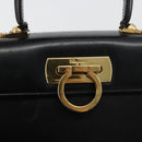 Salvatore Ferragamo Gancini Hand Bag Leather Black Gold Auth 181150-18
