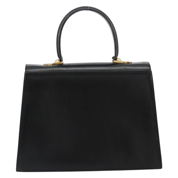 Salvatore Ferragamo Gancini Hand Bag Leather Black Gold Auth 181150