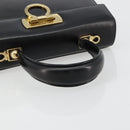 Salvatore Ferragamo Gancini Hand Bag Leather Black Gold Auth 181150-7