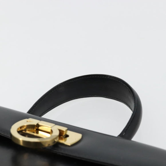 Salvatore Ferragamo Gancini Hand Bag Leather Black Gold Auth 181150