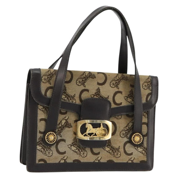 CELINE C Sulky Horse Carriage Hand Bag Canvas Beige Gold Auth 181151