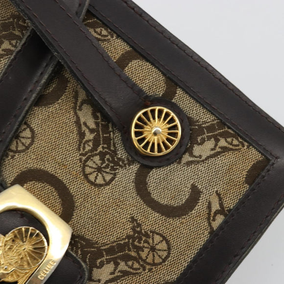 CELINE C Sulky Horse Carriage Hand Bag Canvas Beige Gold Auth 181151